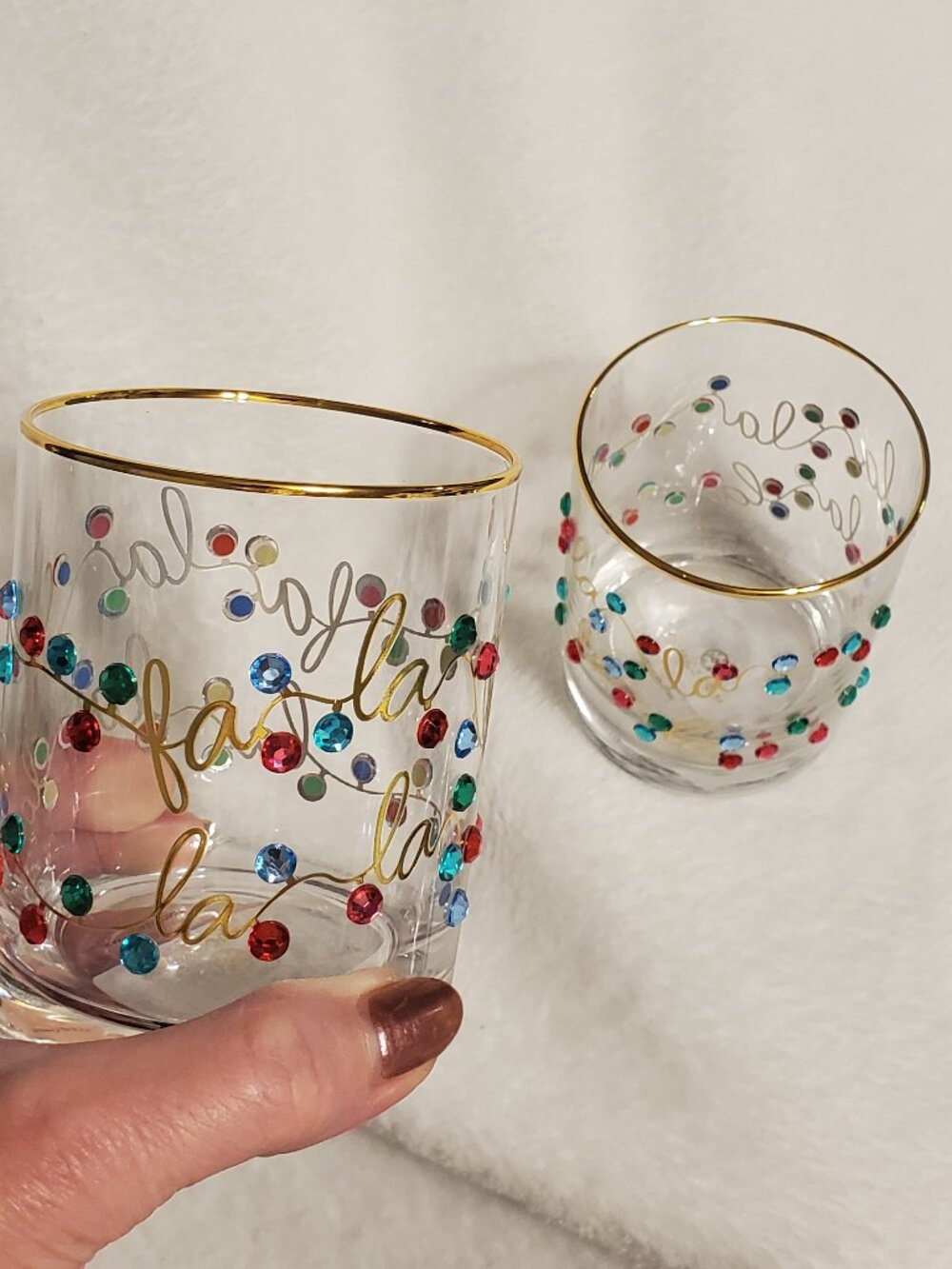 Mary Square Rhinestone Lights Rocks Glass Set -Gold Rim Brand New! Great Gift! - Picture 7 of 14